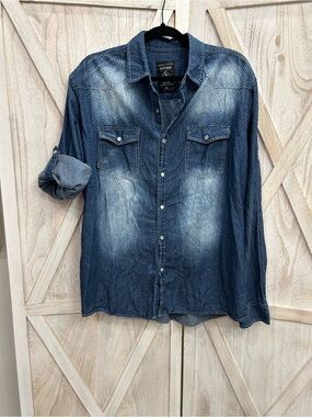 Casual Men's Button-Down Shirt - Washed Navy Blue
